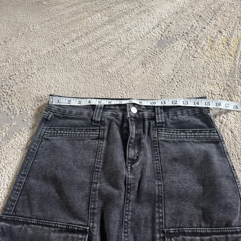 Sincerely Jules denim midi skirt jean Utility cargo pockets Washed Black slit 29 - Picture 7 of 7